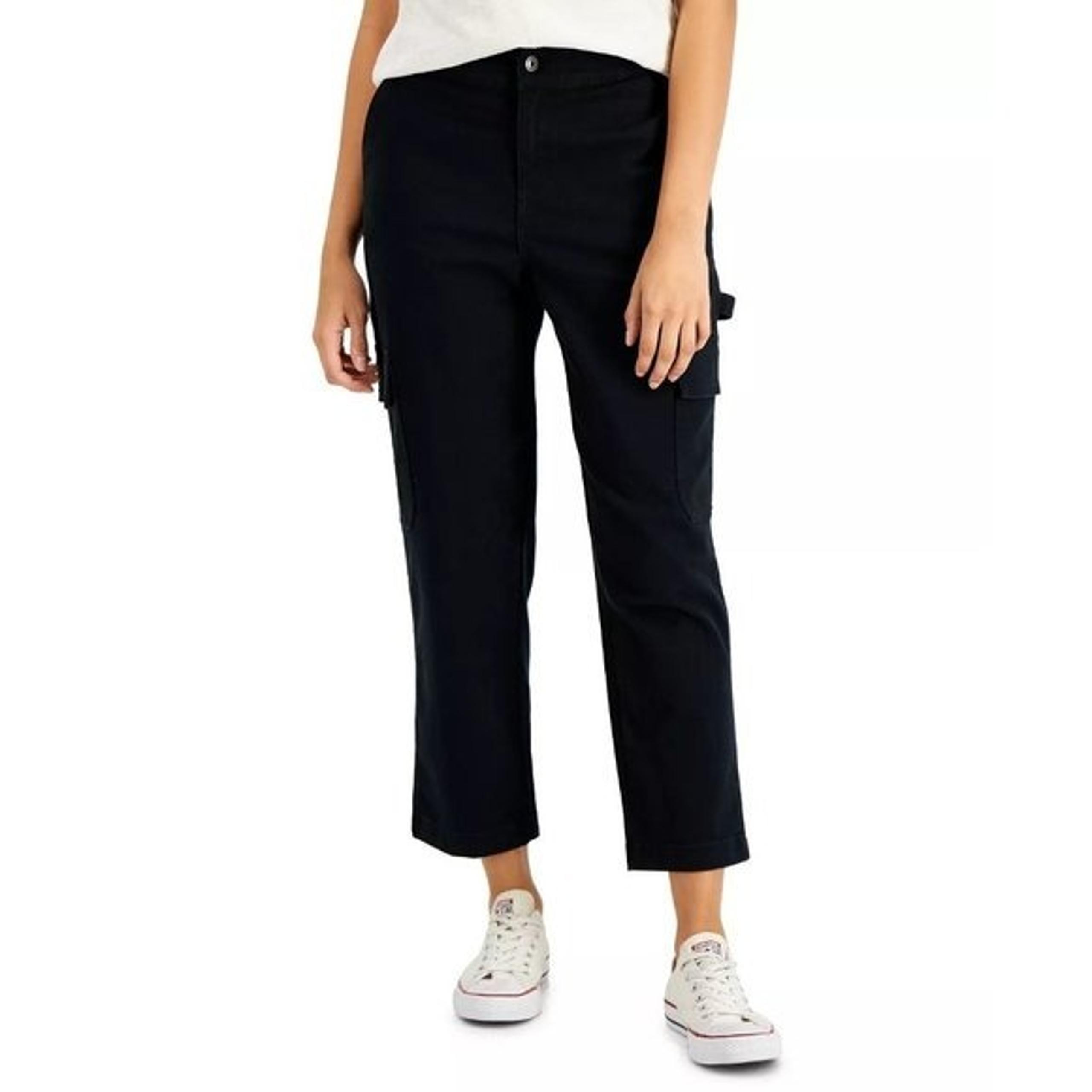 Style & Co Womens Size 12 Modern Cropped Twill Cargo Pants in Deep Black $59