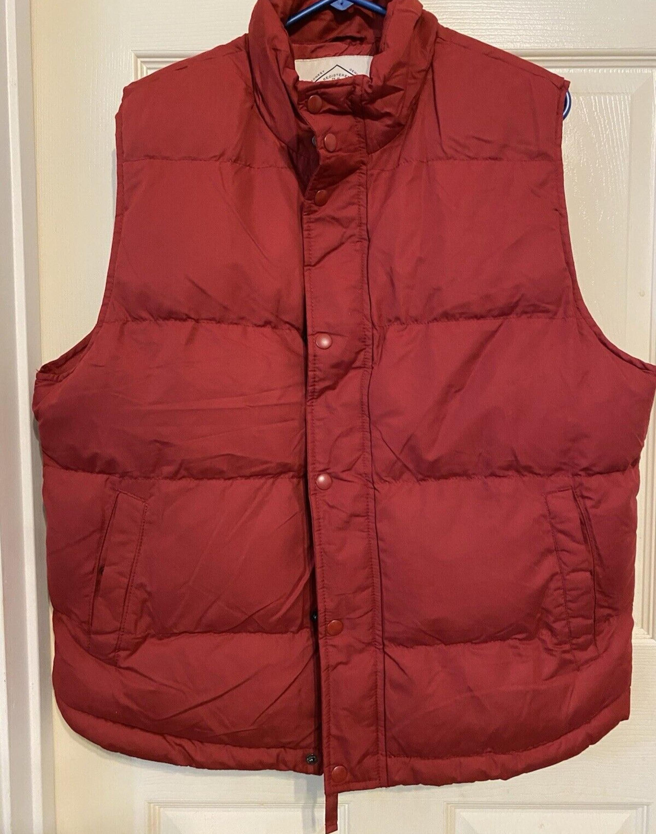 St Johns Bay Puffer Vest Full Zip Red Men’s L Polyester Pockets EUC