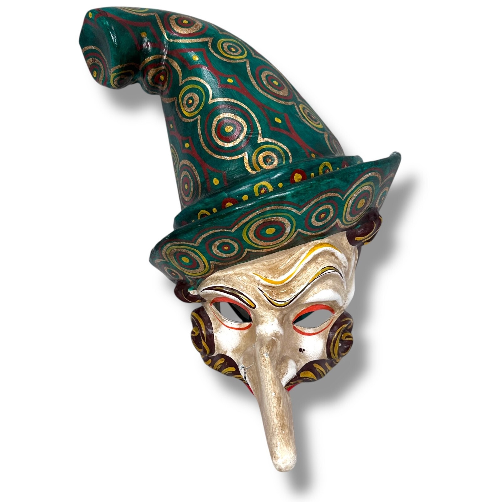 Vintage Tragicomica Carnival Mask Long Nose Decor Venetian Commedia dell’Arte