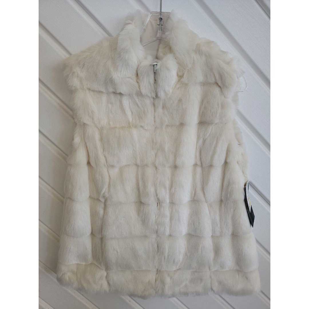 Incognita Faux Fur Beige ReversiVest Size Large Zip Up invisible Pockets