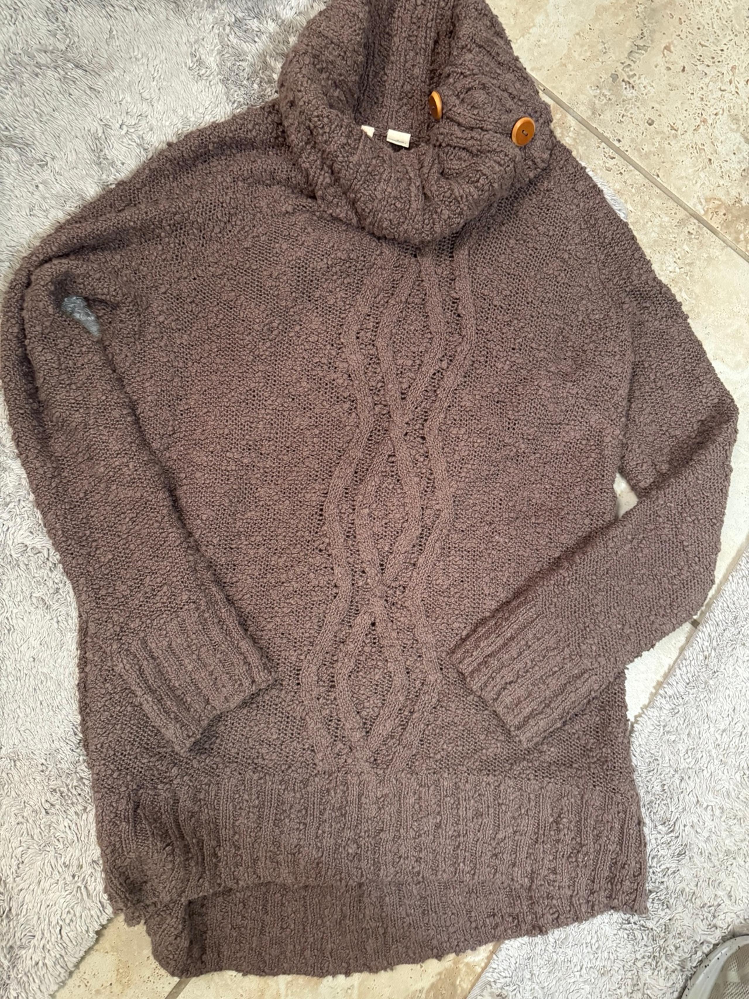 Anthropologie Moth Brown Boucle Knit Cowl Neck Tunic Sweater