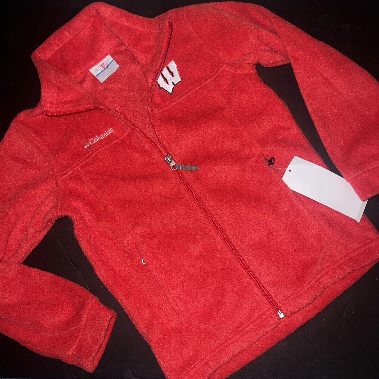NWT COLUMBIA S(8) youth FLEECE BOYS GIRLS full-zip JACKET Red Wisconsin Badgers