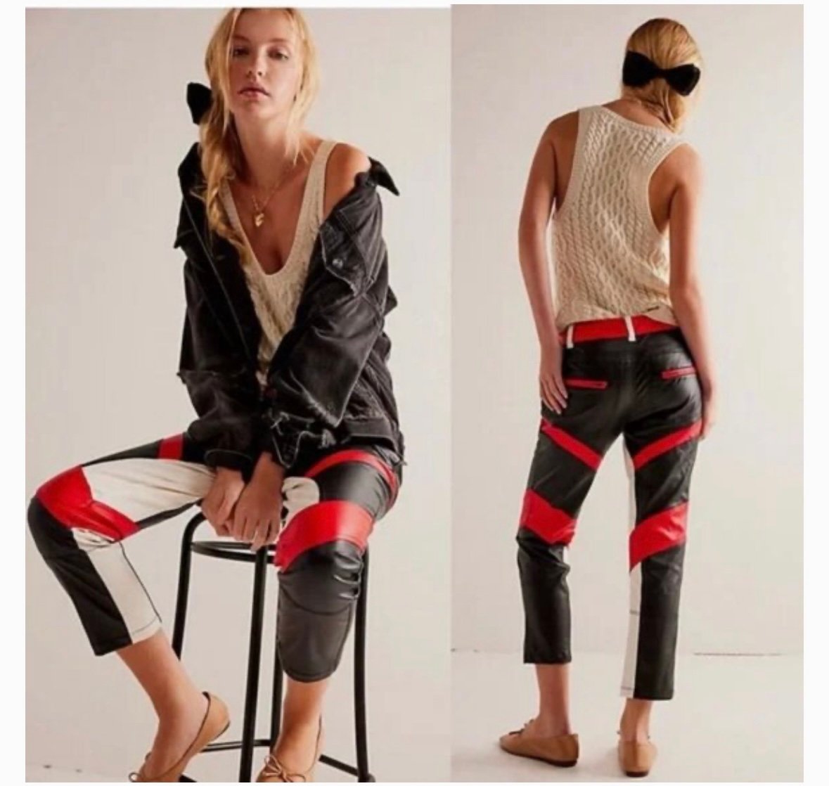 Free People Rebel Vegan Leather Color-blocked Moto Racing Pants - Sz 2 / NWOT