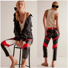 Free People Rebel Vegan Leather Color-blocked Moto Racing Pants - Sz 2 / NWOT