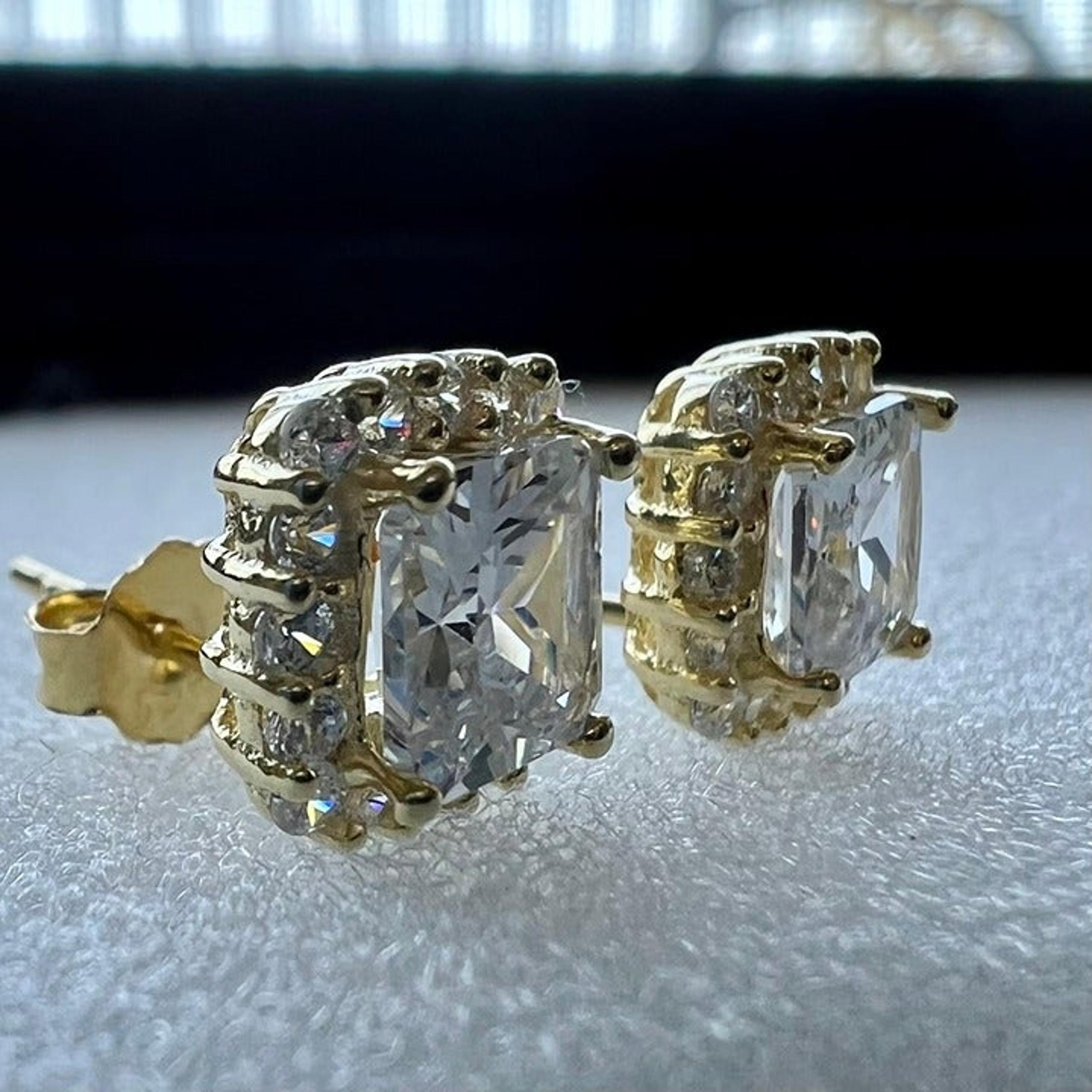 Princess Cut CZ Gold Plated 925 Sterling Silver Stud Earrings for Women
