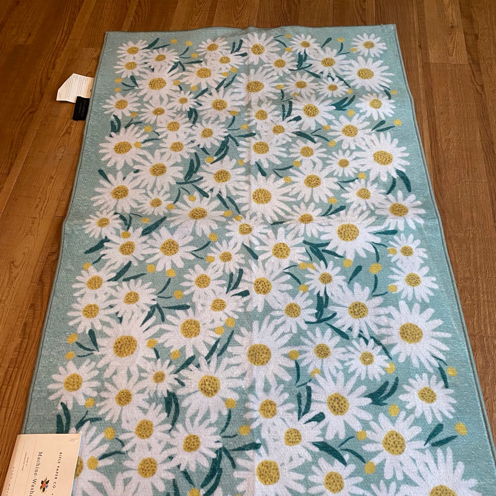 Rifle Paper Co. x Loloi Floral blue and White daisy printed machine washable rug