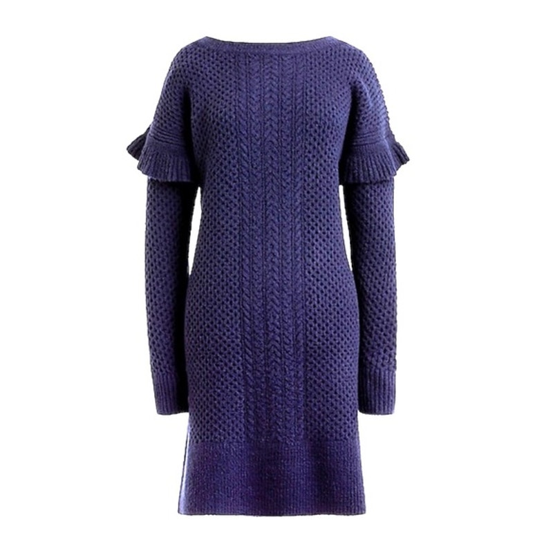 NWT J.Crew Cable Knit Ruffle Sleeve Sweater Dress Wool Blend Crewneck Size Small