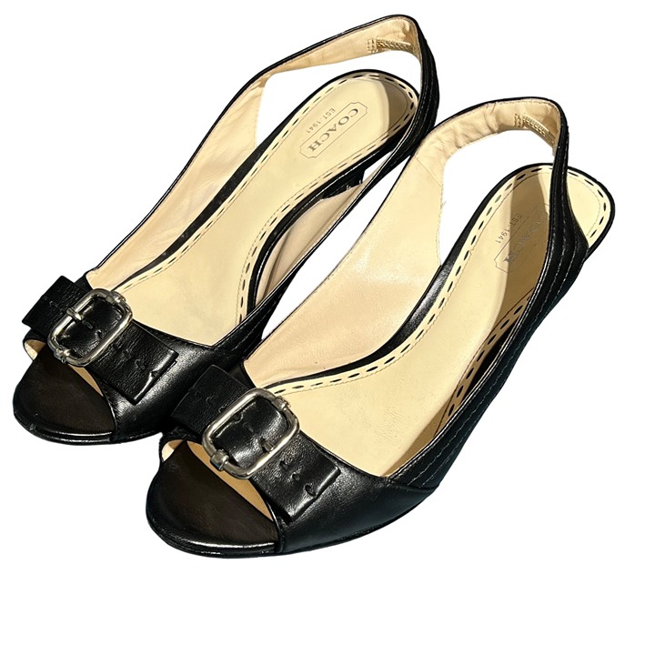 Coach Miranda Soft Leather Black Slingback Heels Size 8