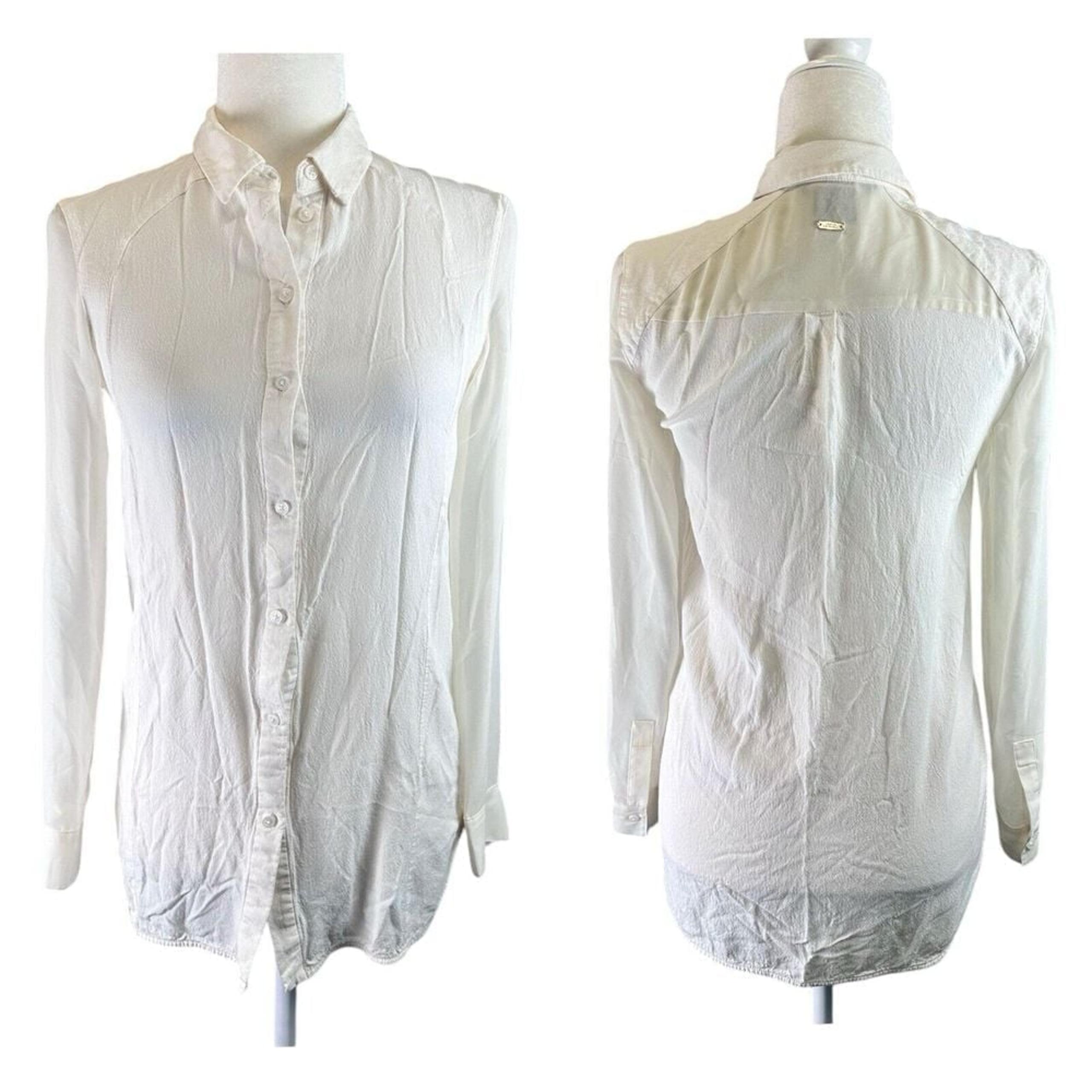 Armani Exchange Womens XS White Tunic Button Down Sheer Long Sleeve Career Shirt