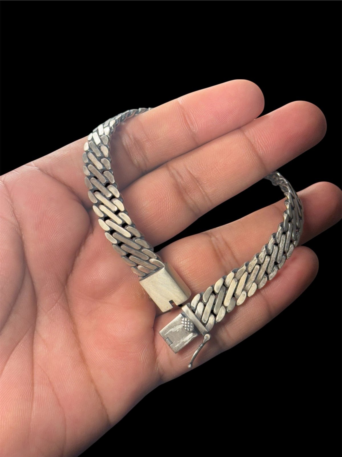 Handmade 925 Sterling Silver Herringbone Bracelet, 9 Inch, 36.7g