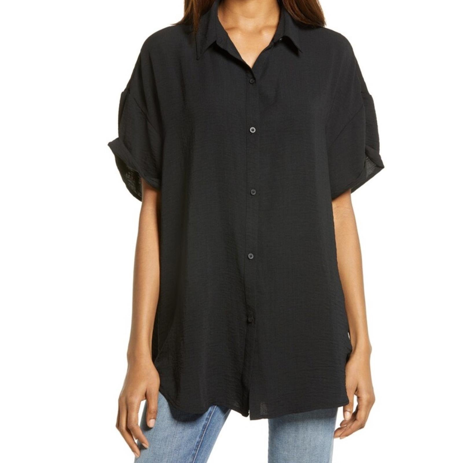 Treasure & Bond Oversize Short Sleeve Tunic in Black