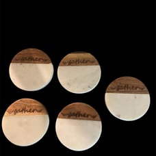 Set of 5 Marble/Wood Coasters