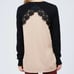NEW OCTAVIA Color Block Lace Sweater Tunic Hi Lo Hem Cashmere Blend Black Tan M