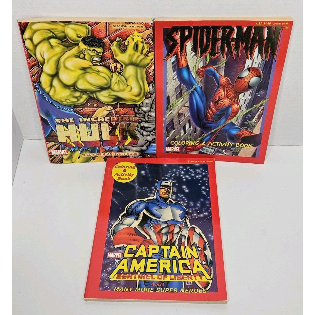 New 2002/03 Marvel Hulk, Spiderman & Captain America Coloring & Activity Books
