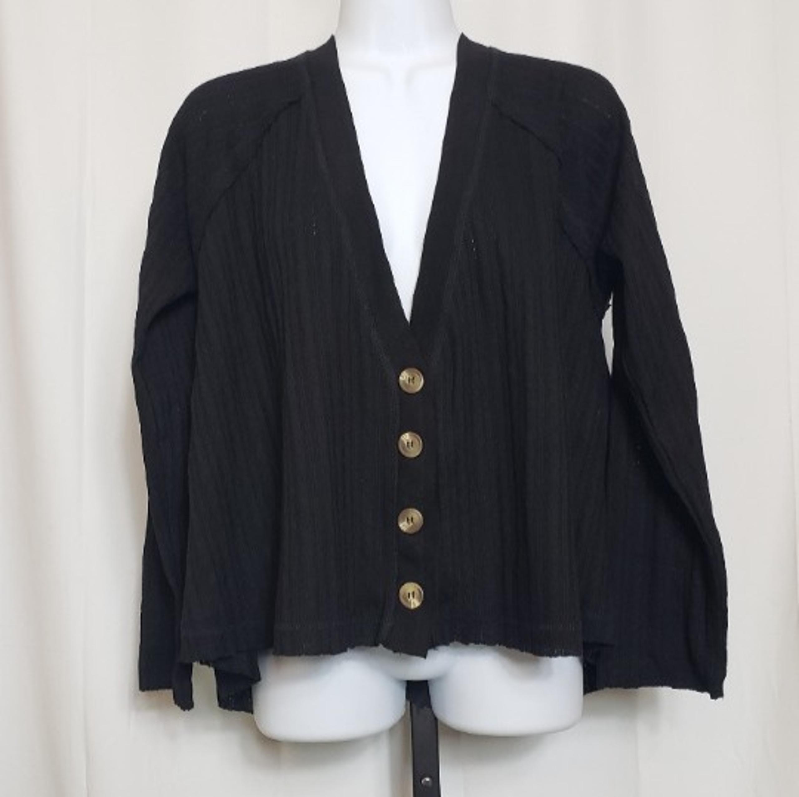 Very J Black Rib Knit Button Up Sweater Cardigan
