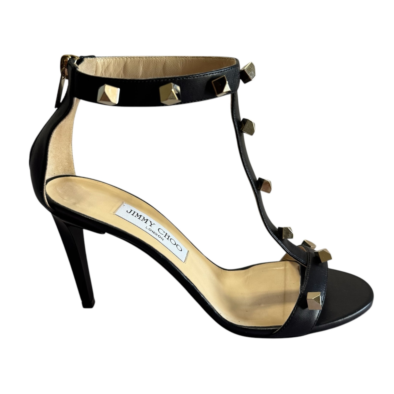 Jimmy Choo Lamba Studded Cube Leather Heels Black - Size 39 EU, 9 US