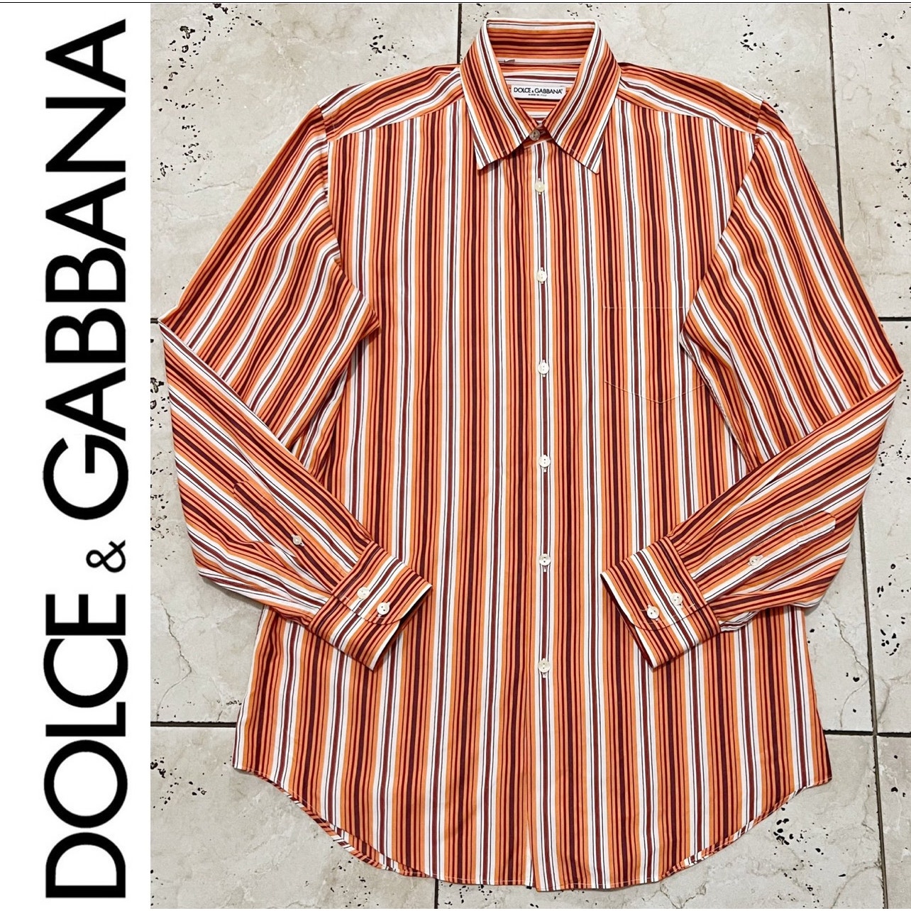 Dolce & Gabbana Men's Orange Striped Long Sleeve Button Down Shirt Size 42