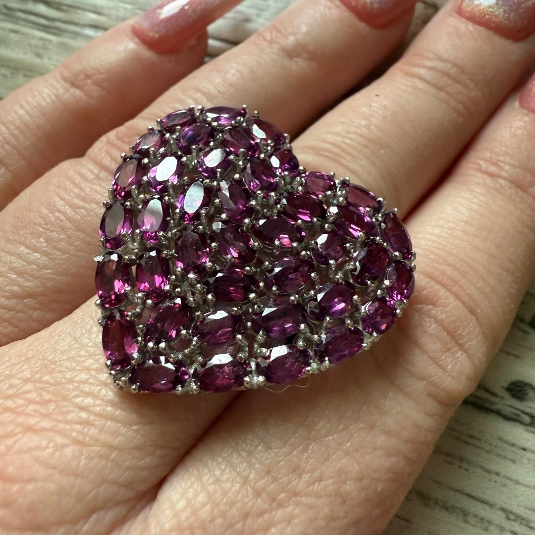Heart Shaped Rhodolite Sterling Silver Ring