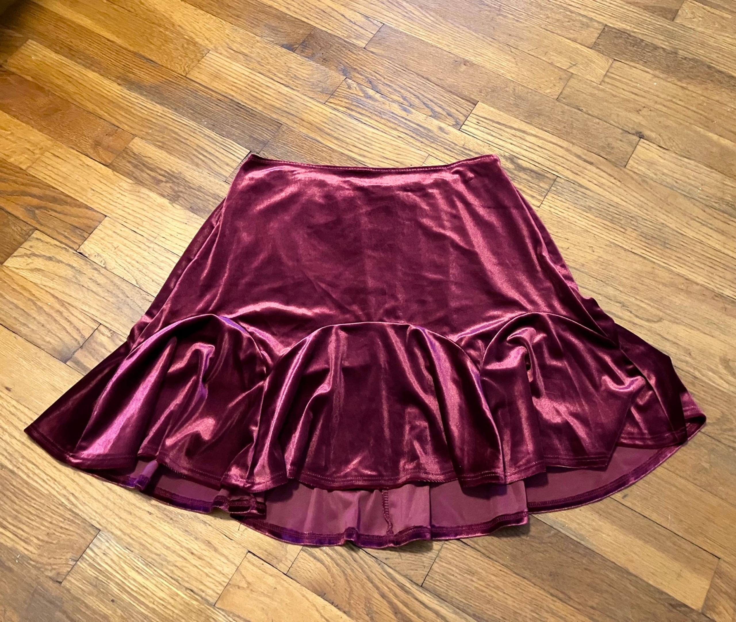 Burgundy velvet mini skirt