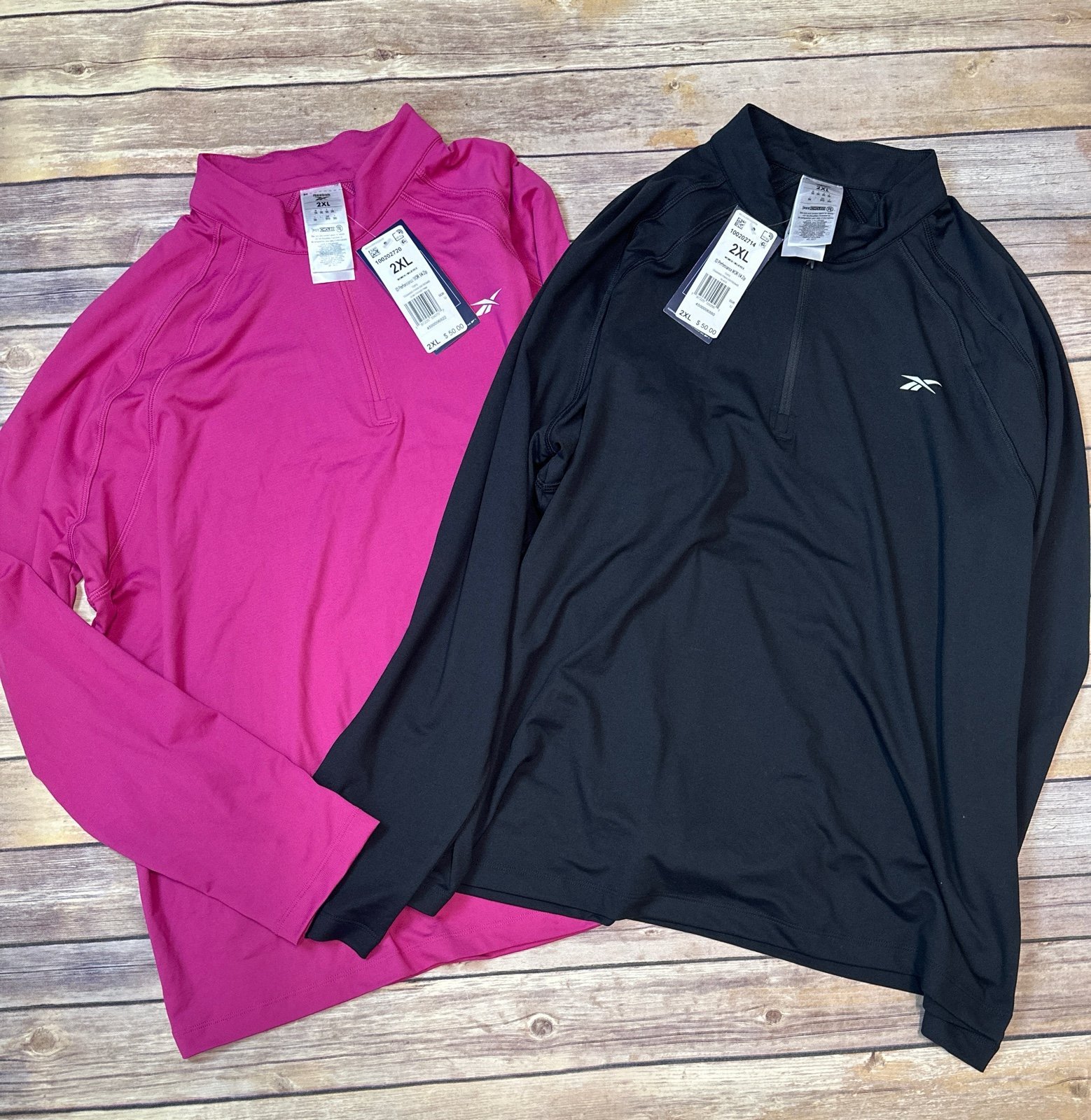 2 Of Reebok Sweatshirt Identity Performance Running 1/4 Zip Black And Pink 2XL
