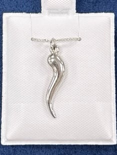 14k White Gold 3D Italian Horn Charm