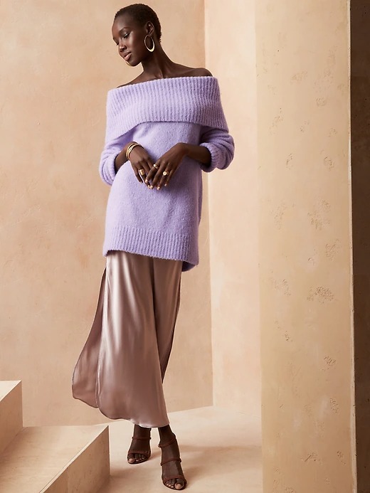 Banana Republic Oversized Cowl-Neck Sweater Tunic Light Violet Sz M
