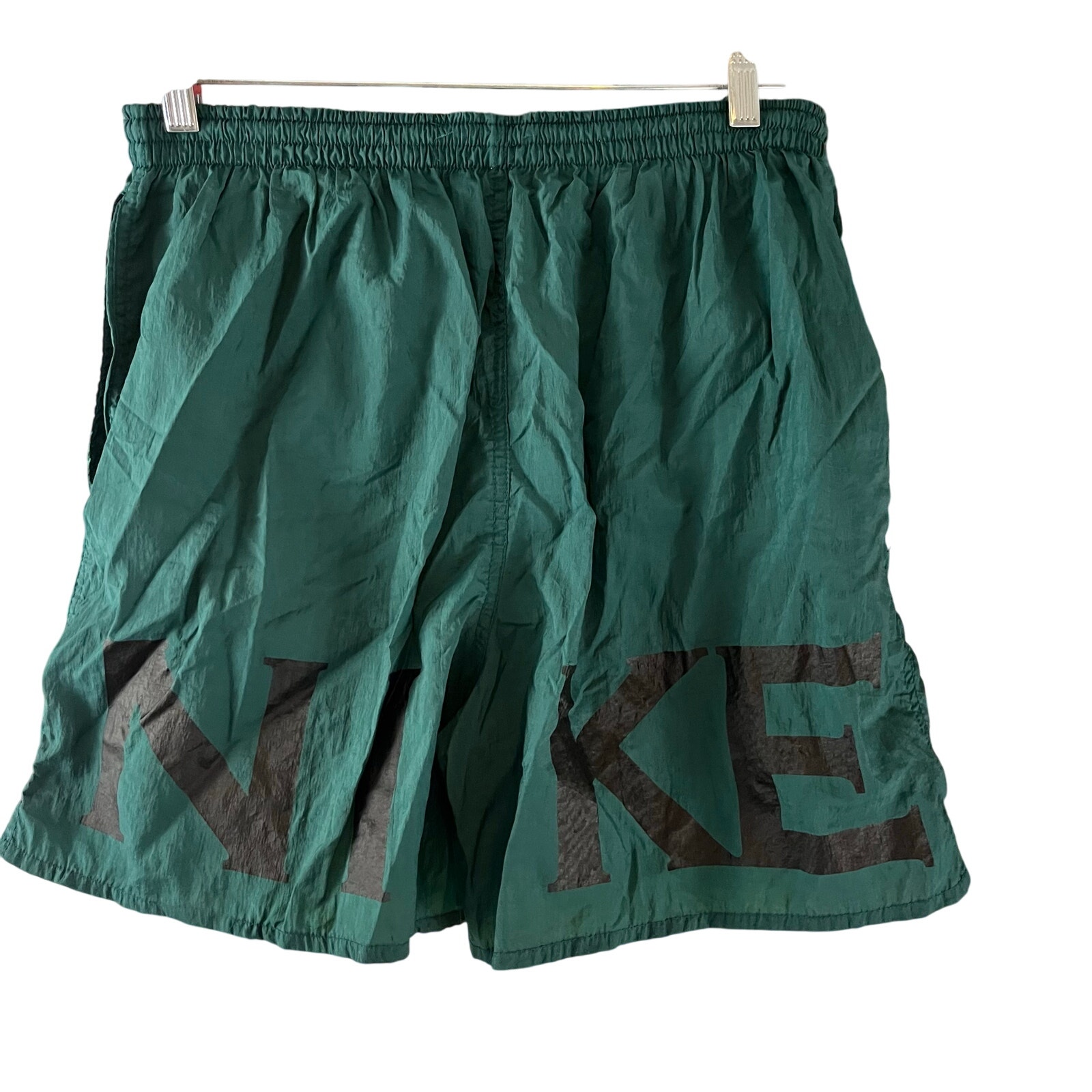 Vintage Nike Shorts Mens XL Green Nylon Spell Out Windbreaker Lined Swim 90s