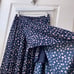 Listicle Navy Cream Dot Flowy Midi Skirt S
