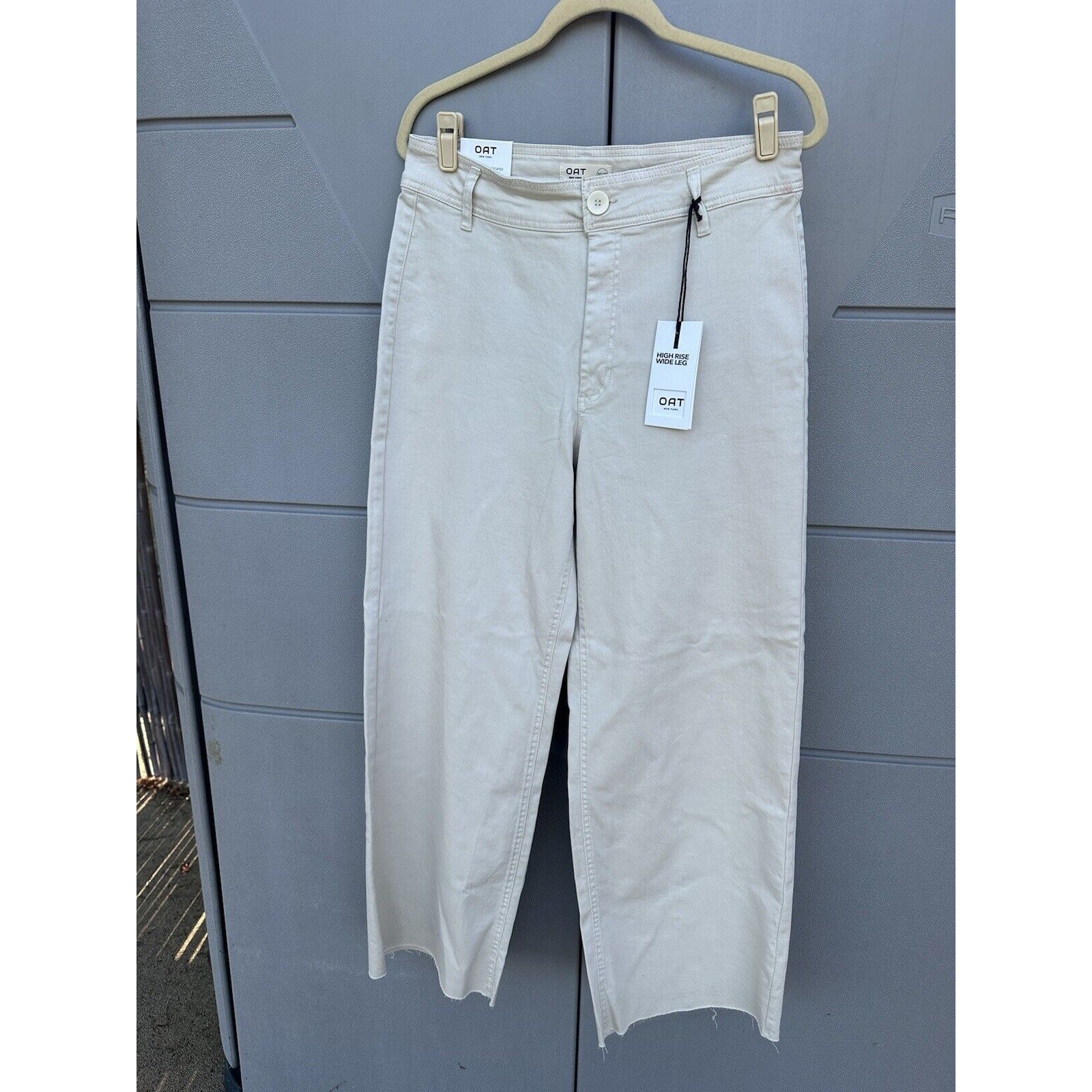 Oat New York Womens Sz 10/30 Ivory Natural High Rise Wide Leg Raw Hem Denim NWT