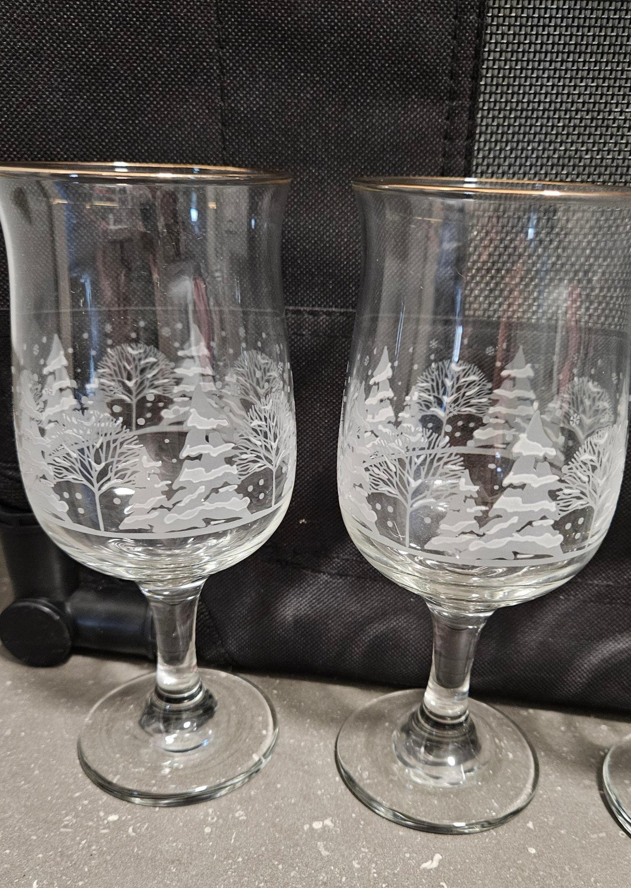 Vintage Libby Frosted Christmas Tree Crystal Wine/Drinking Glasses. Lot of 2
