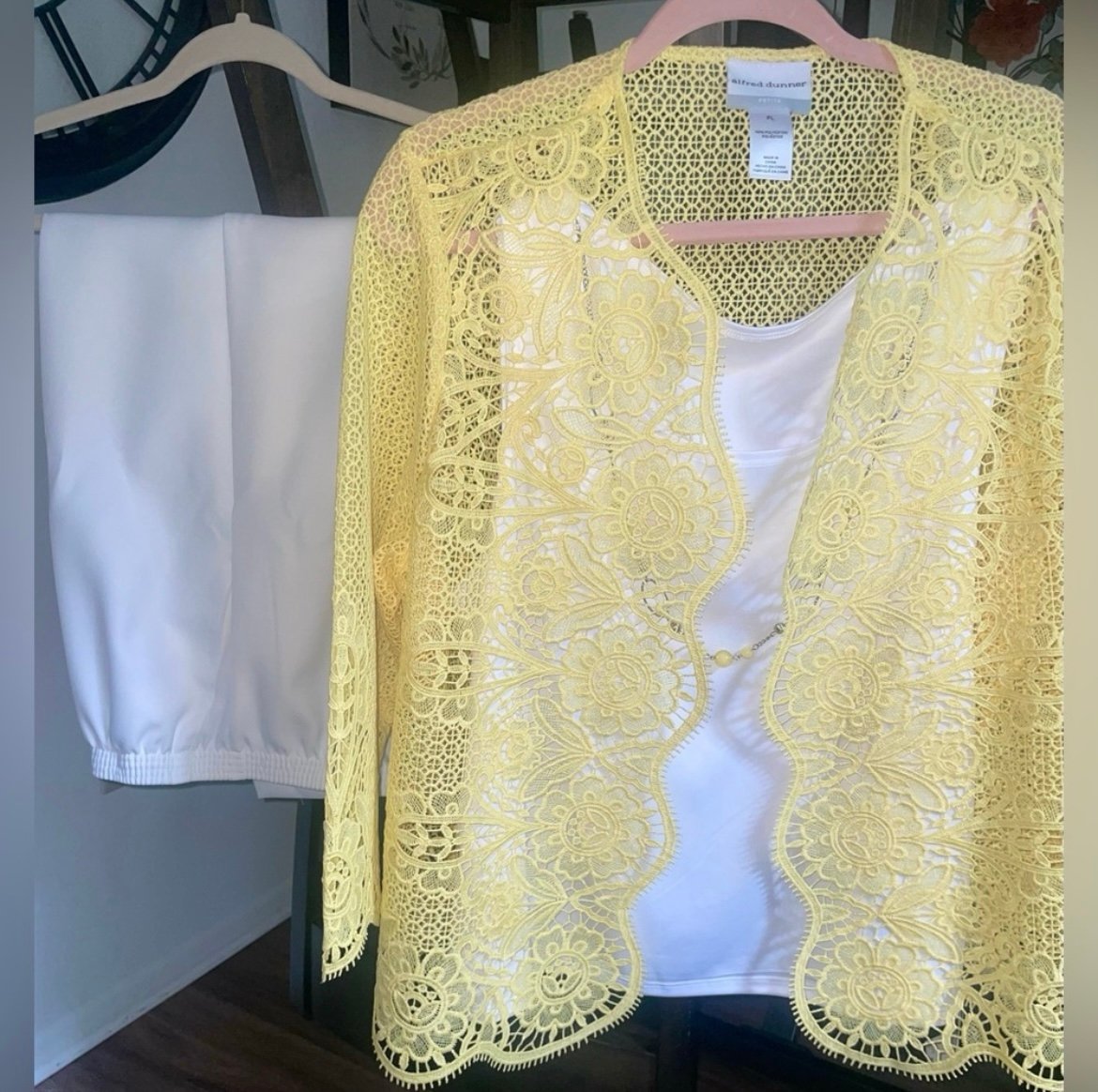 ** White/Yellow Floral Top & Bottom Set - Alfred Dunner **