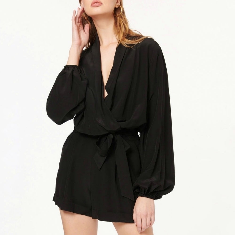 Cami NYC Elyssa black silk romper size large NEW