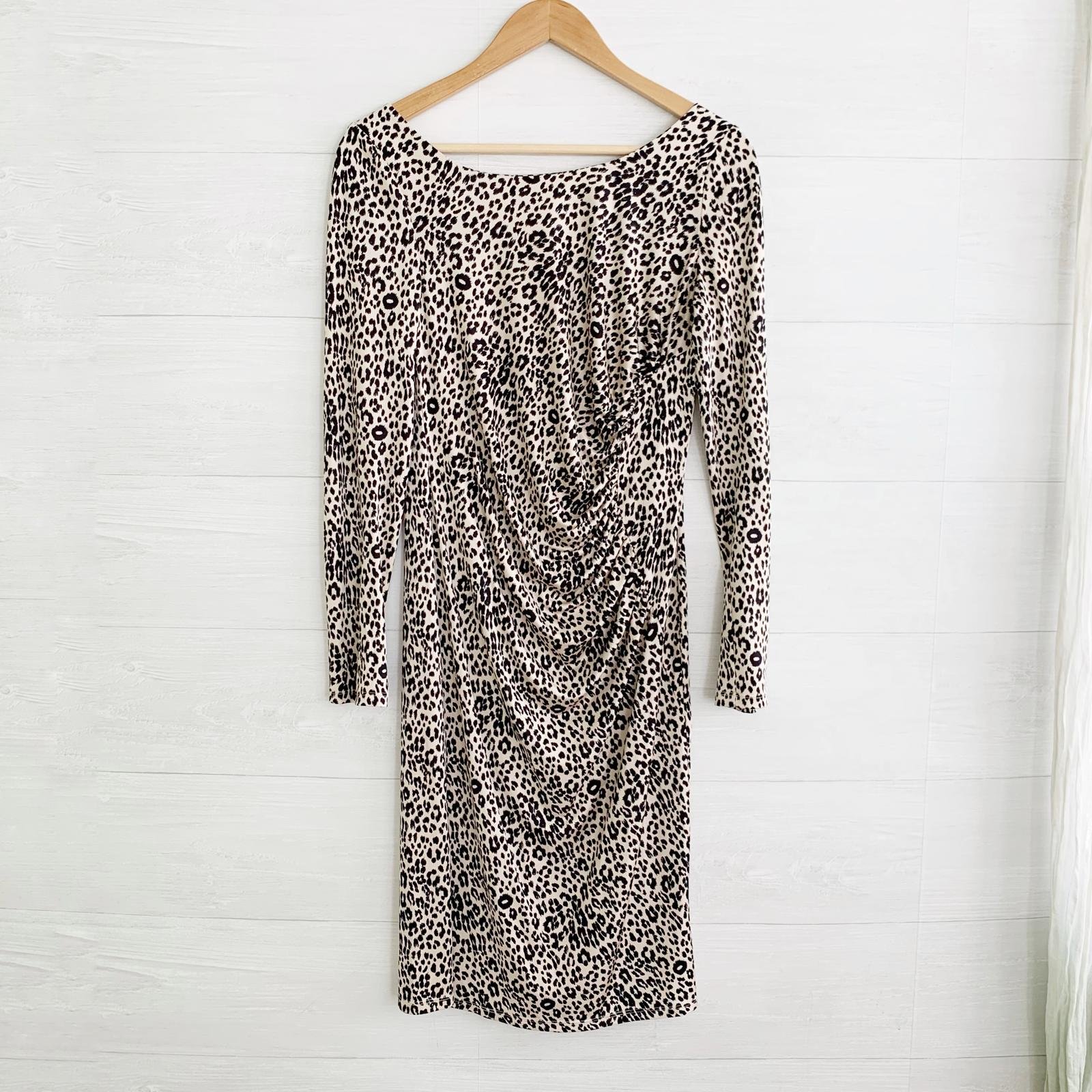 L.K. Bennett London Beige leopard silk ruched dress, US 8