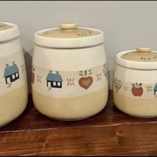 Vintage Retro Canister Set Lot Farmhouse Stoneware Japan Kitchen Storage Decor