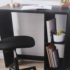 BRAND NEW! Simple Black Wood Desk with Side Storage Shelf