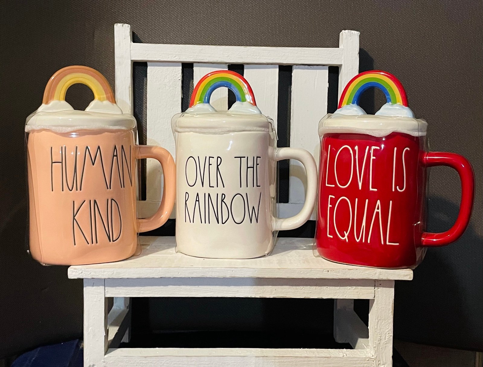 Rae Dunn Rainbow Topper Mugs