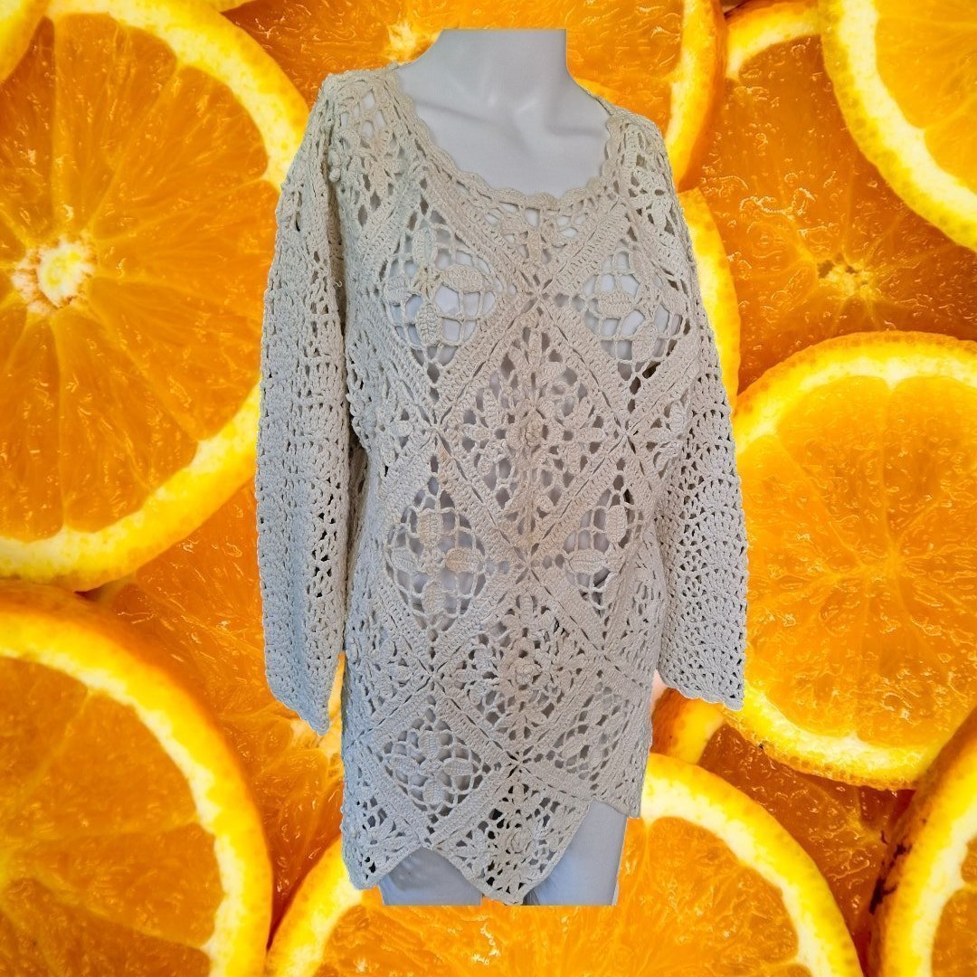 Exclusive Crochet Doily Off White Hand Knit Sweater Size: One Size Fits Most