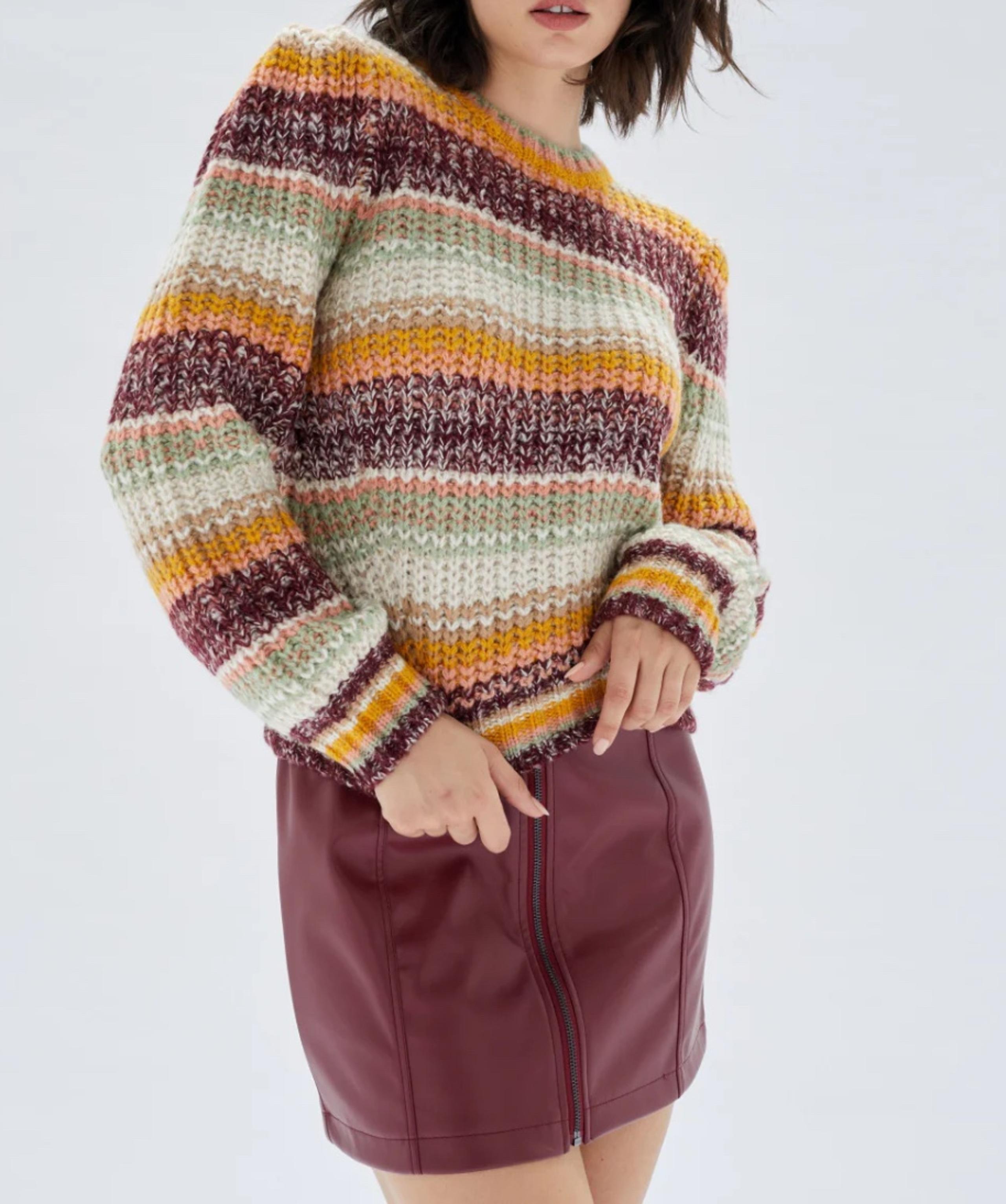 MINKPINK striped knit Sweater Orange pink crewneck medium khalida