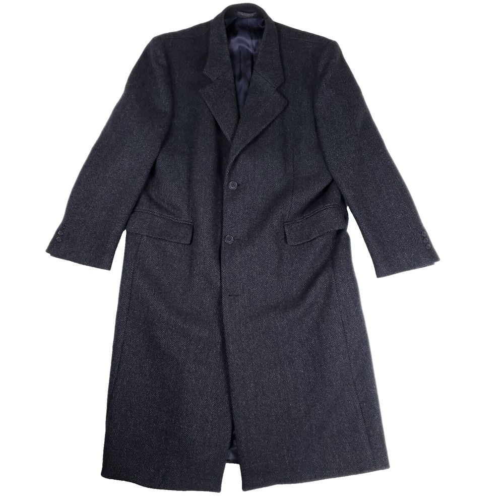 John Ashford Overcoat Trench Men Long Wool Coat Dark Gray Vintage Classic Formal