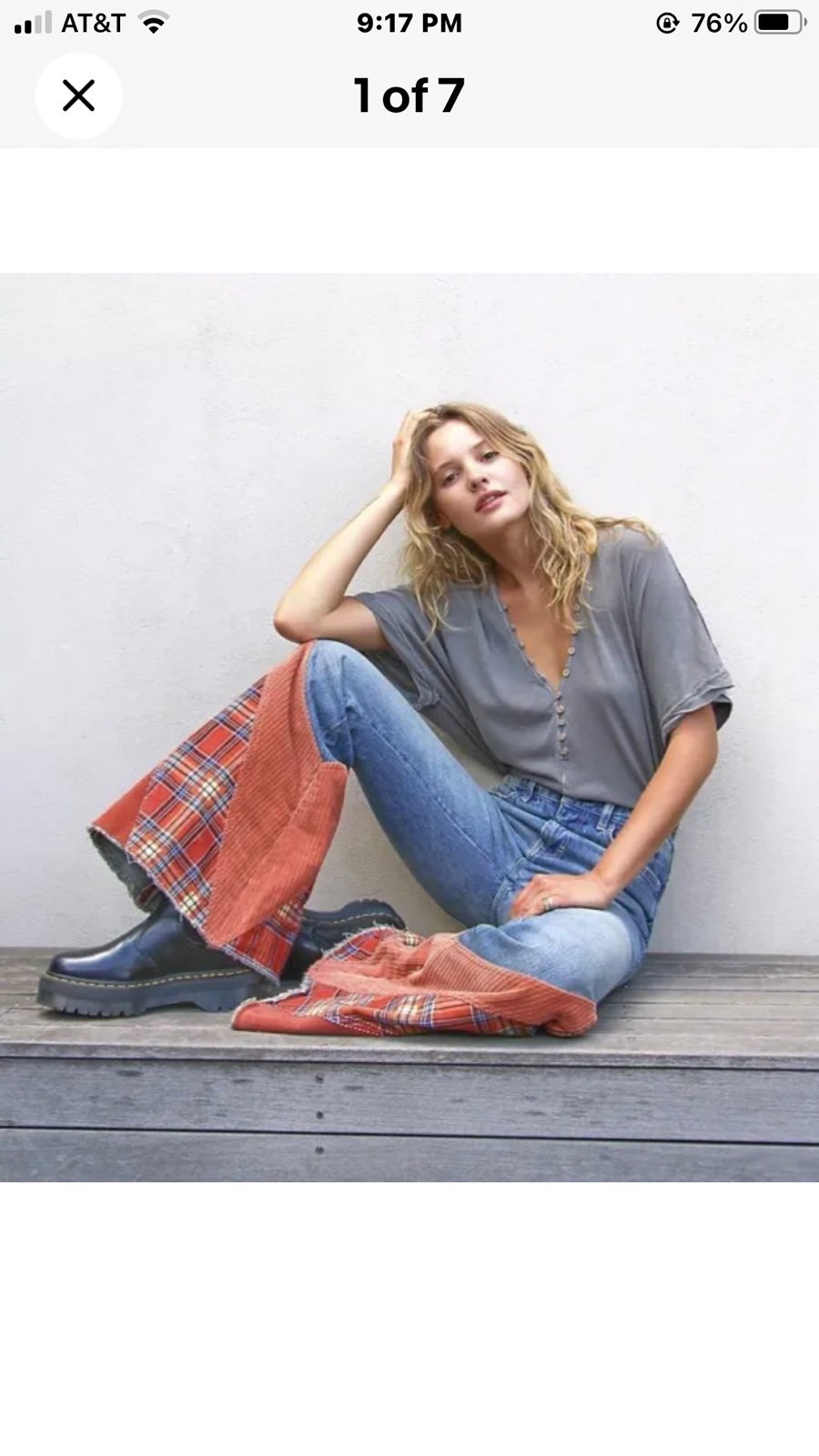 Free People Baykan Flashback Flare Jeans Mixed Print Contrast Print Hem