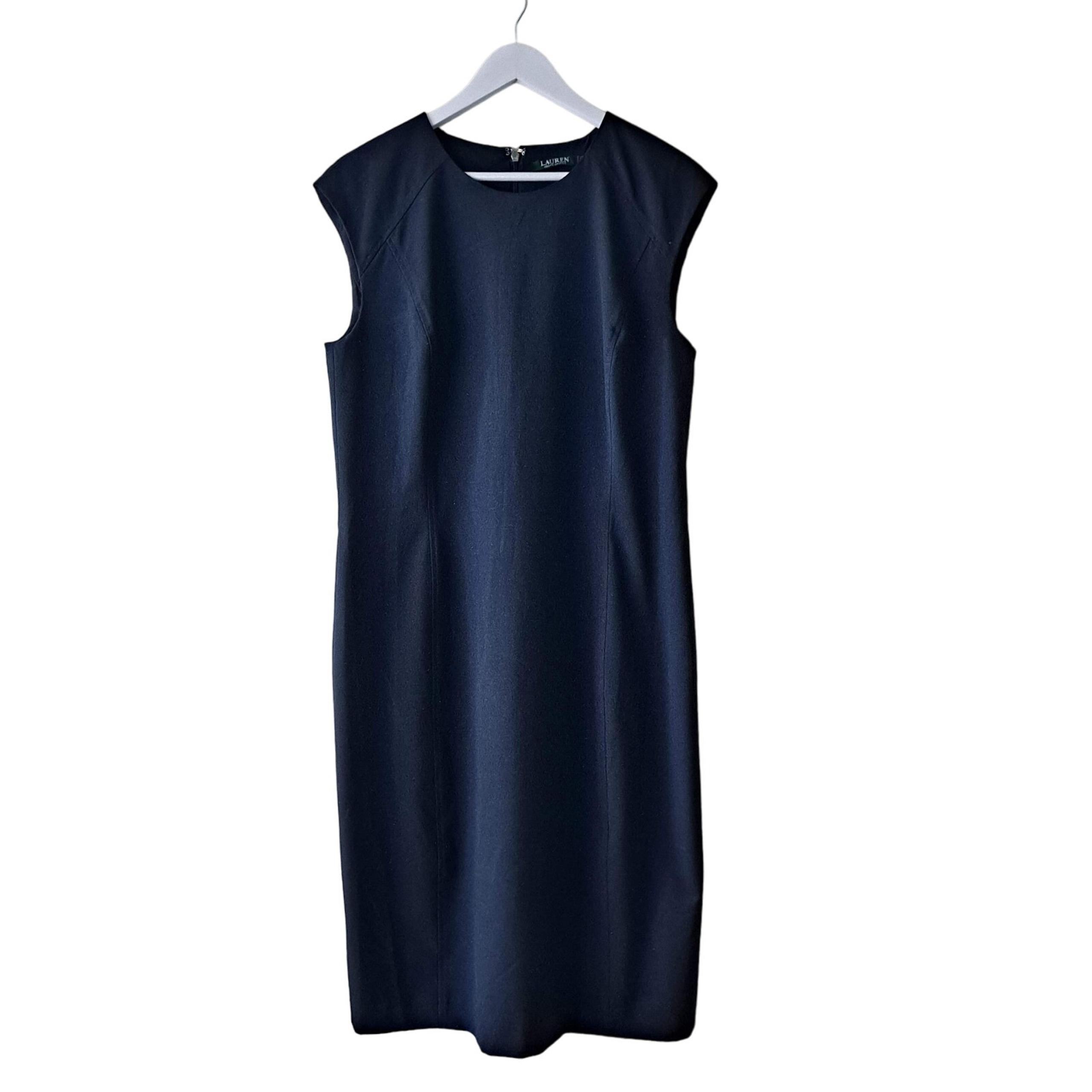 Lauren Ralph Lauren Dress Cap Sleeve Knee Length Sheath Navy Black Womens Sze 14