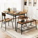 Dining Table Set for 4 Dining Room Kitchen Table w/ Bench 2 Chairs 4-Piece Set