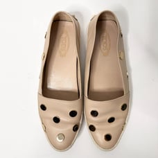TOD'S Gommino Espadrille Driving Shoes Women 38.5 Beige Gold Loafers Leather