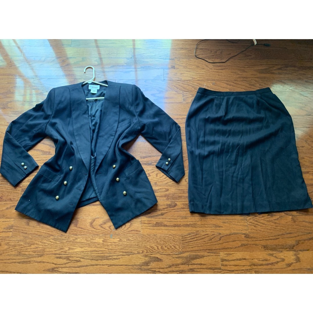 Worthington Navy Blue Double Button Skirt Suit Size 16