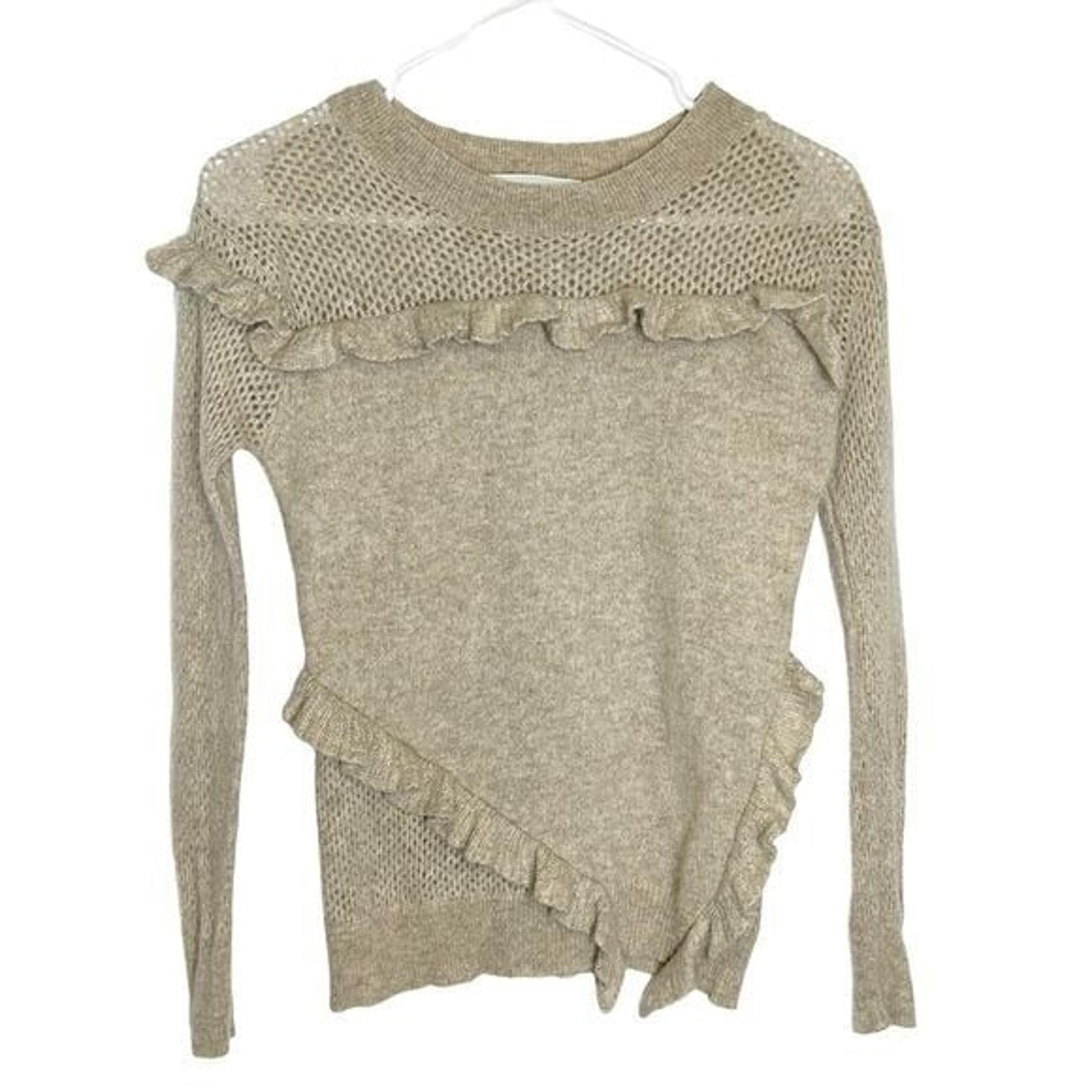 White + Warren Cashmere Knit Ruffle Trim Pullover Sweater Size Small