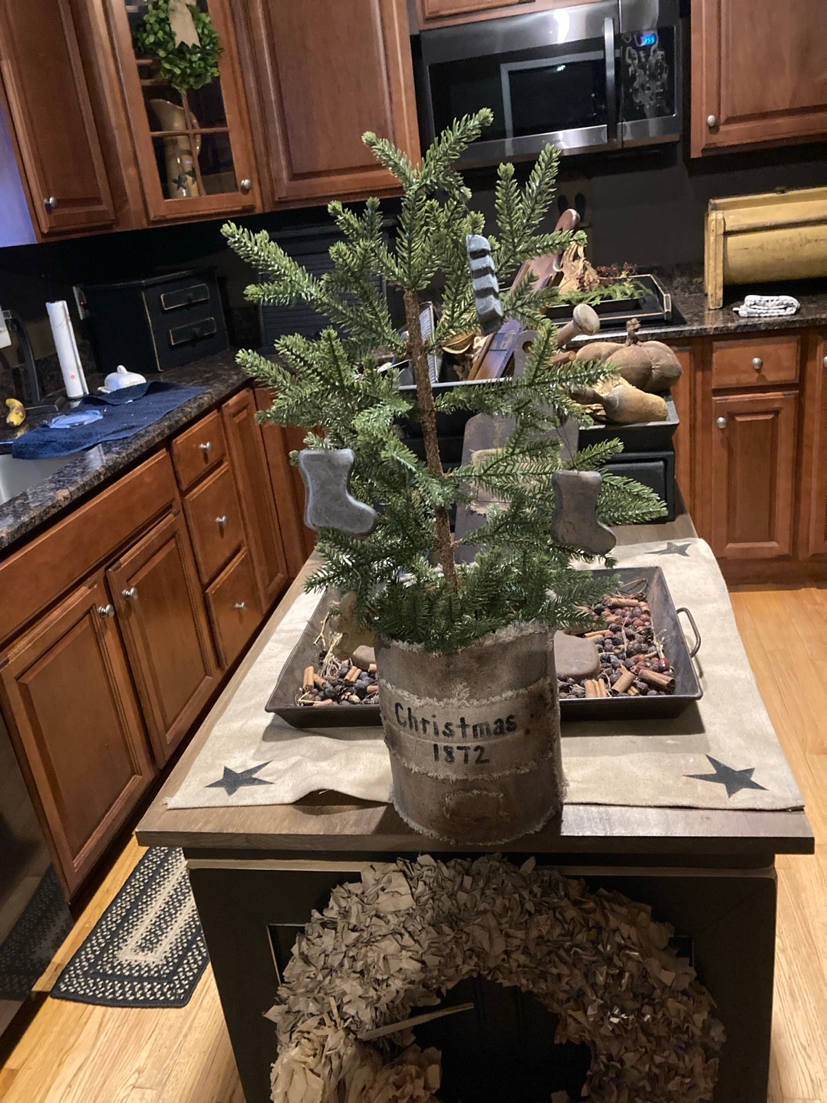 Primitive Christmas tree and holder