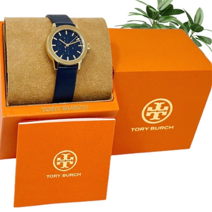 NWT TORY BURCH The Gigi Gold-Tone and Navy Leather Watch TBW2001