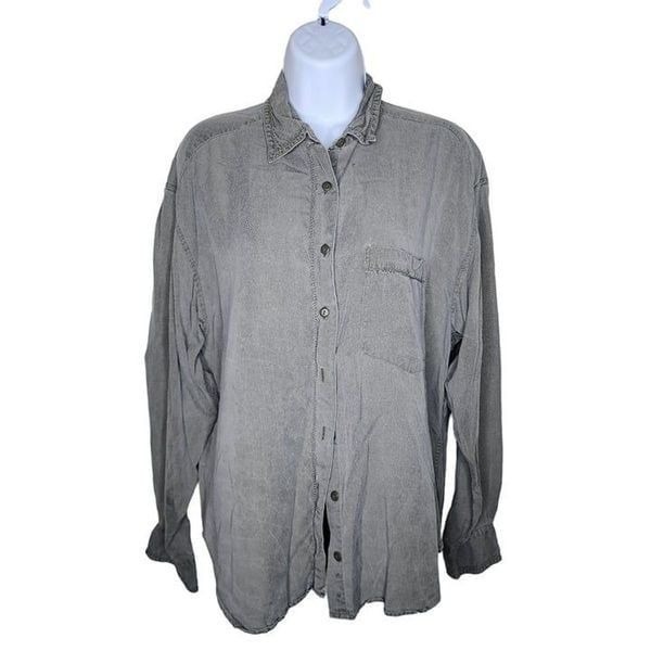 Vintage 90s Banana Republic Long Sleeve Button Up Safari Shirt Womens Size L Gre
