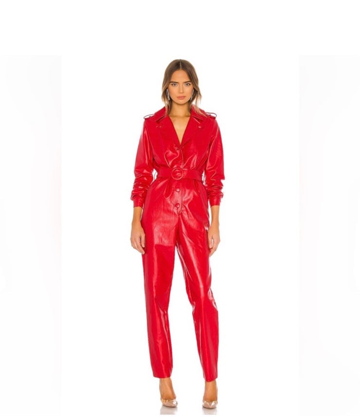 Ronny Kobo Alie Faux Leather Jumpsuit In Red NWT Size S