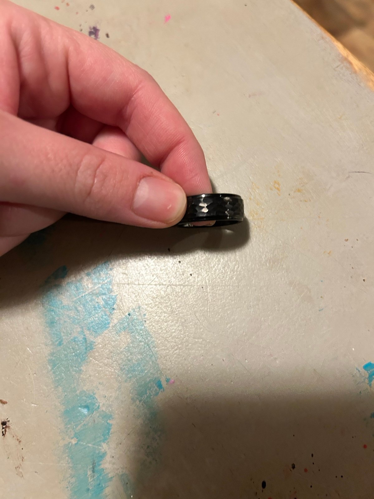 Tungsten hammered black wedding ring